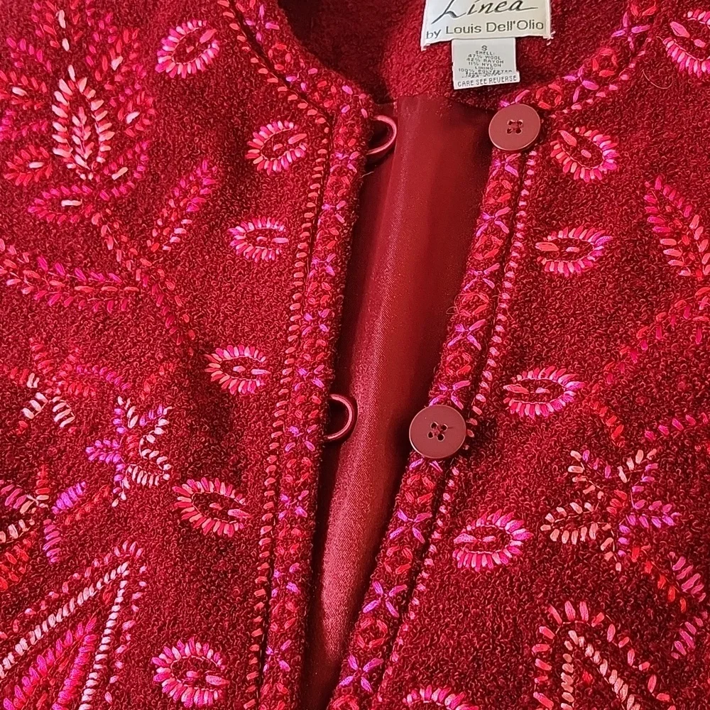 Linea by Louis Dell'Olio Red Textured Wool Blend Cardigan Jacket Size Small
